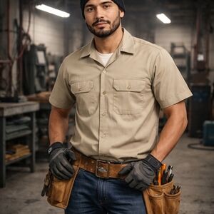 Dickies Mens M Khaki Work Shirt Industrial Utility Streetwear Core Mechanic